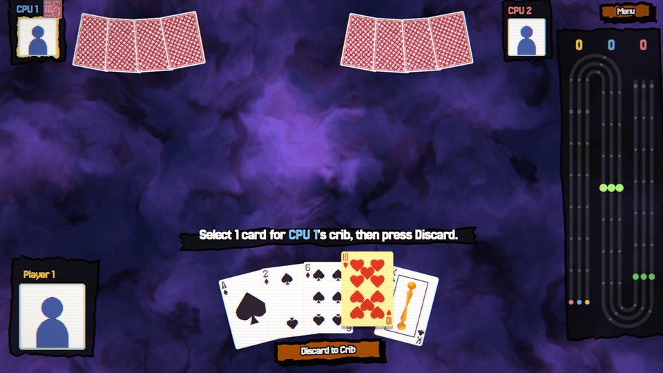 Discarding to the crib in a three-player game, on one of the unlockable table backgrounds.